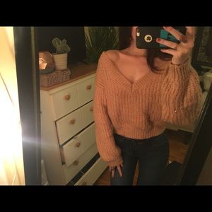Off The Shoulder V-Neck Sweater